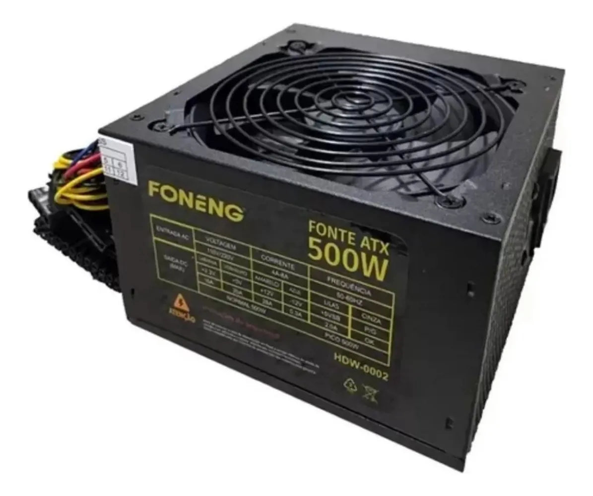 Fonte 500w Real Foneng O&M Para Pc Gamer Silenciosa Cor Preto