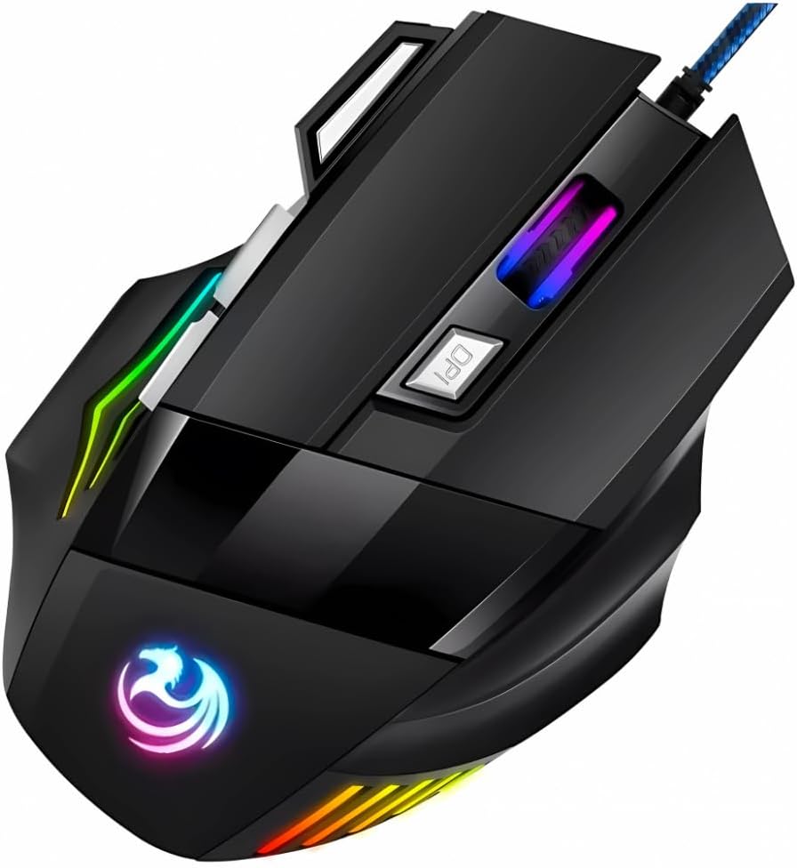 Mouse Gamer Anúbis 7 Botões 3200 DPI Ajustável LED RGB Alta Precisão e Velocidade Jogos Trabalho Estudos