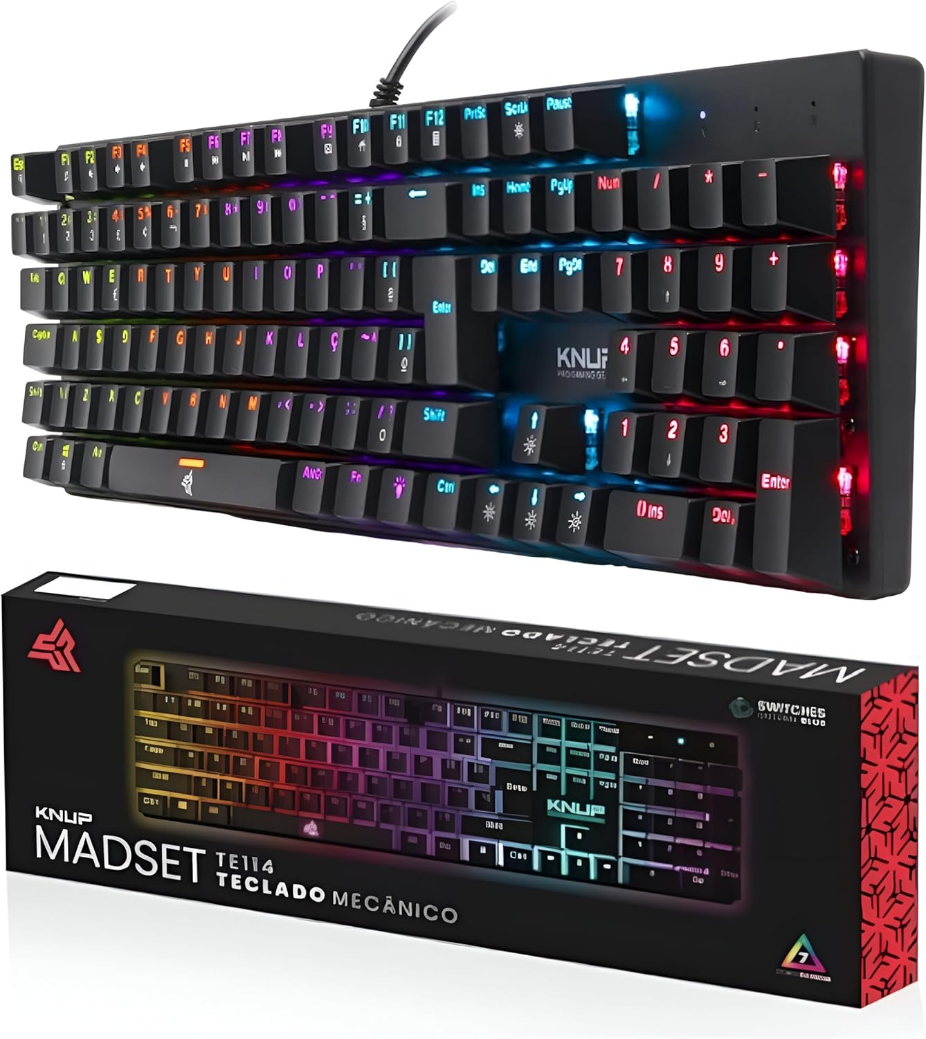 Teclado Mecânico Gamer Switch Blue Led Rgb 12 Cores Rainbow Anti Ghosting Usb Pc Computador Notebook Mac