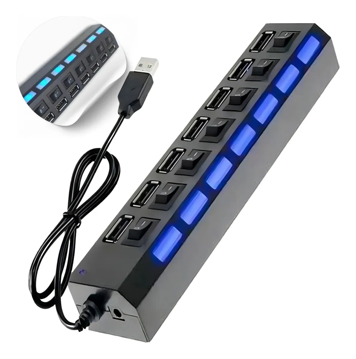 Régua Hub Usb 3.0 Lehmox-199 Com 7 Portas E Led Indicador